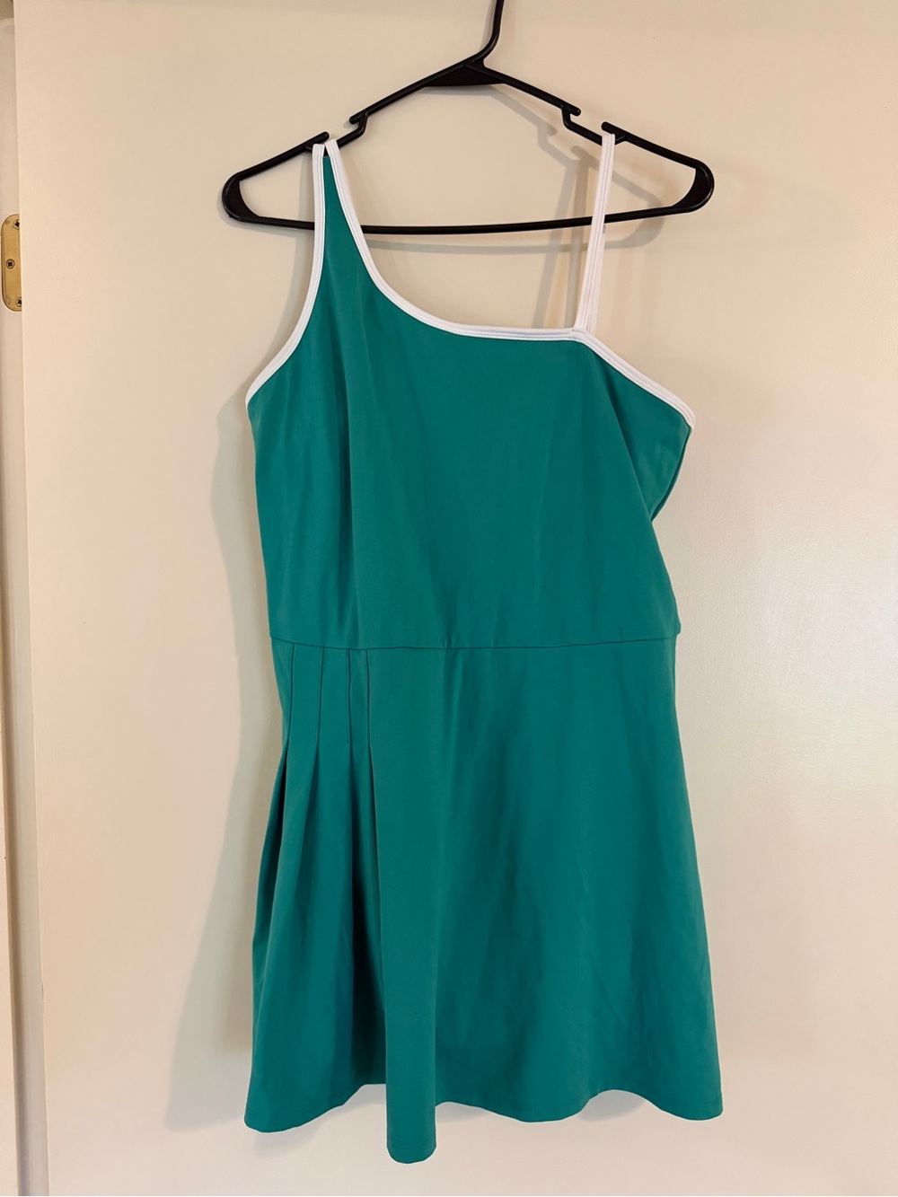 All in Motion Green One-Shoulder Sleeveless Tennis Dress with White Trim